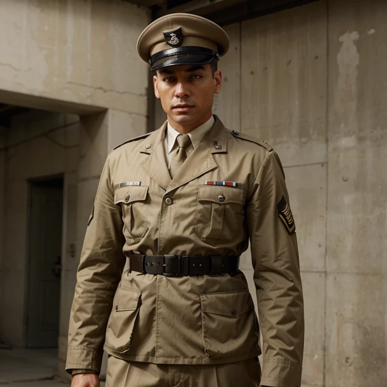 Please create an original military general army uniform stylized as an world war II uniform in beige color