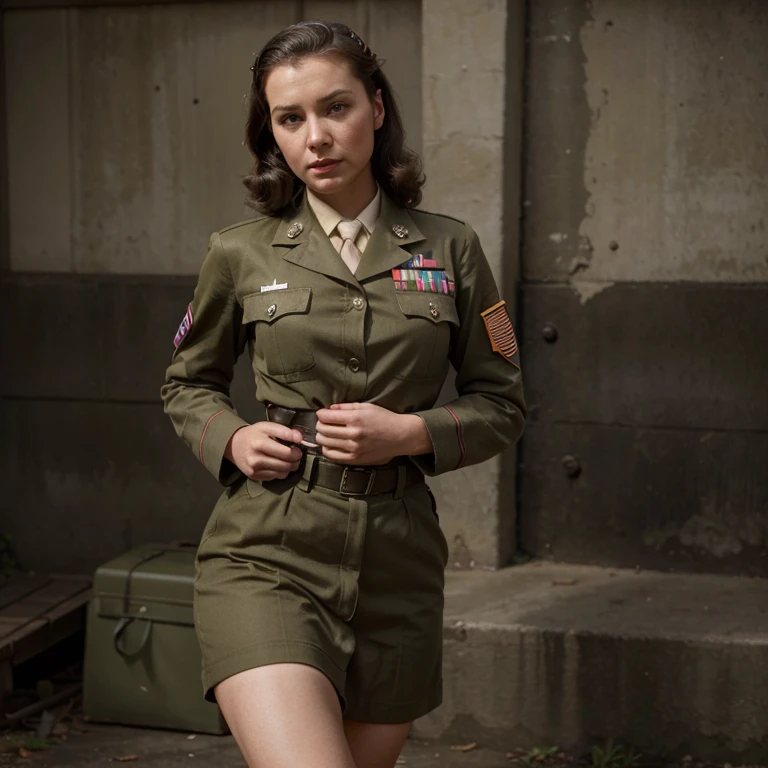 Please create a woman in a 1940s military army uniform been raped by a man