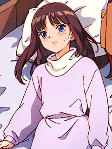 ((nsfw)),Bedroom、on the bed、lie down、Watery eye、blush、white turtleneck, white shirt,white long skirt