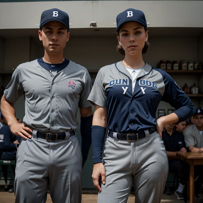 Please create an original designed baseball uniform stylized as a 1940s uniform, grey and dark blue