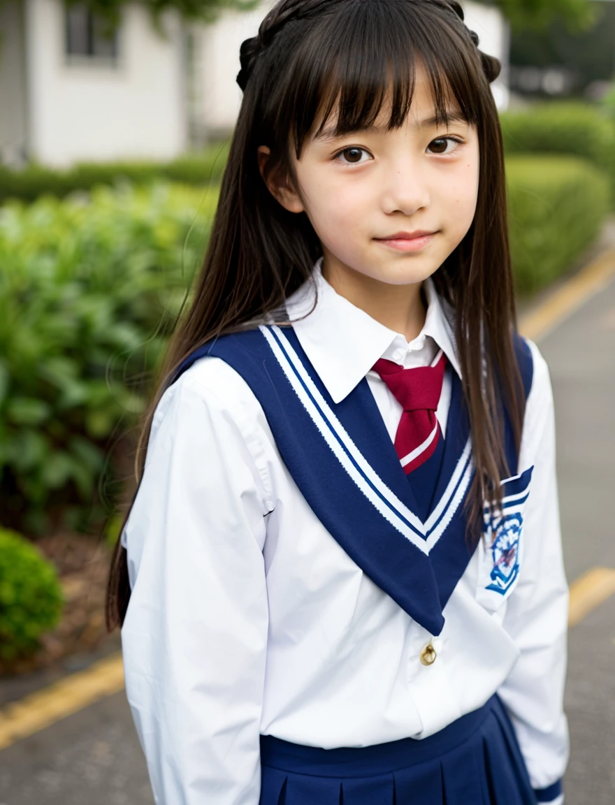 japanese school uniform、middle School girls、a look full of compassion、、