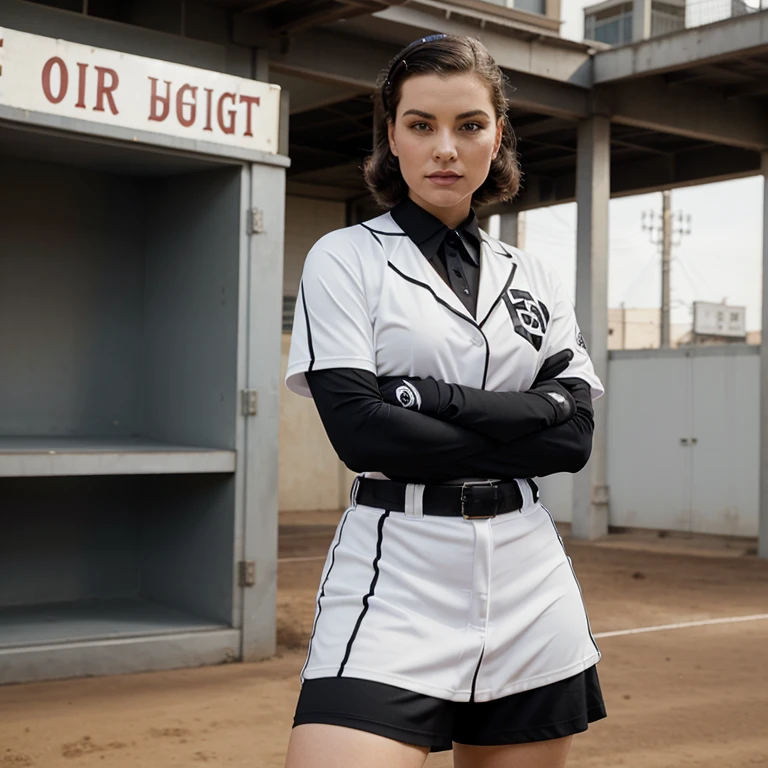 Please create an original designed baseball uniform stylized as a 1940s uniform, white and black