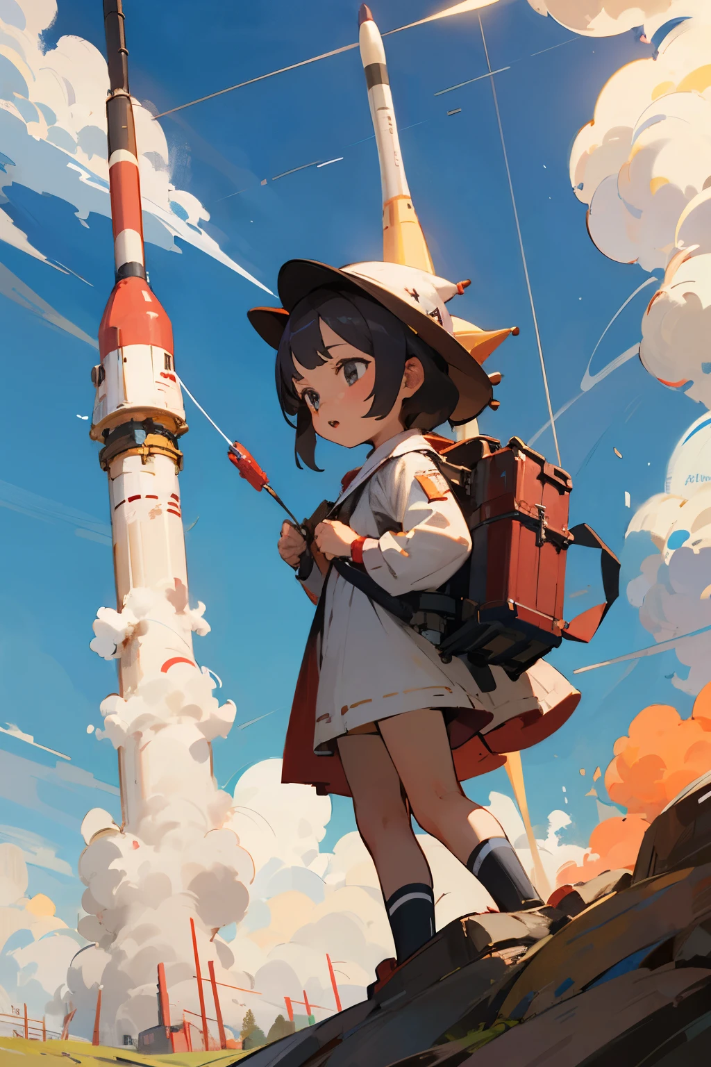 little girl selling rockets