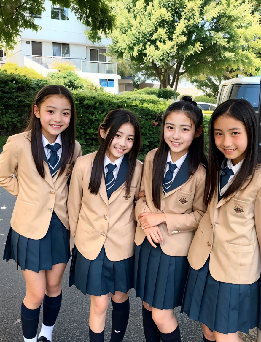 japanese school uniform、middle School girls、a look full of compassion、17 years old、7 head and body、Everyone is good friends、