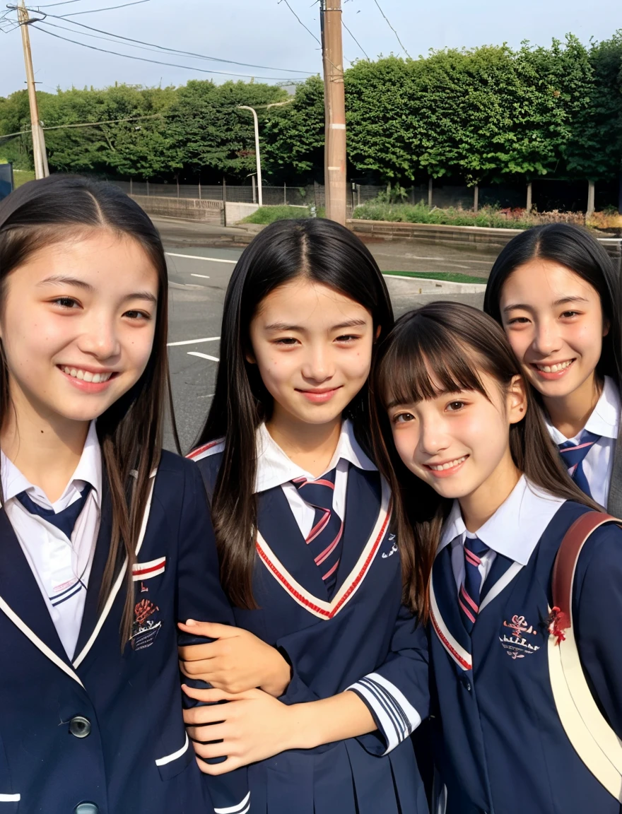 japanese school uniform、high school girl、a look full of compassion、18-year-old、7 head and body、Everyone is good friends、sailor suit、