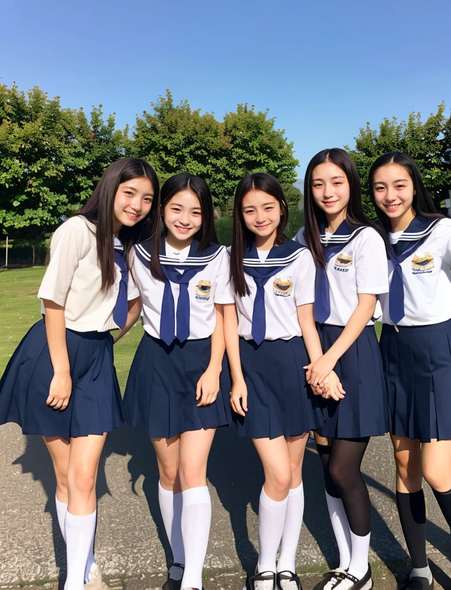 japanese school uniform、high school girl、a look full of compassion、18-year-old、7 head and body、Everyone is good friends、sailor suit、