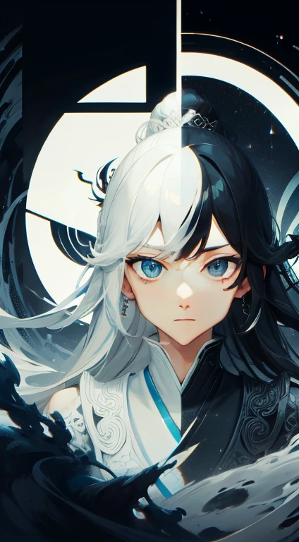 (best quality,highres,masterpiece:1.2), beautiful woman, detailed face, detailed eyes, yin and yang hairstyle