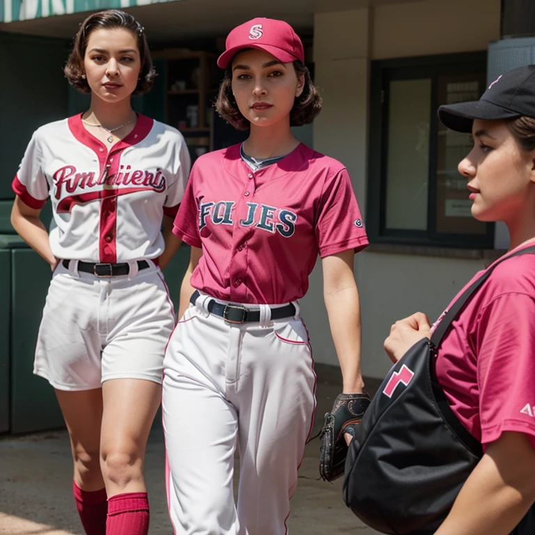 Please create an original designed baseball uniform stylized as a 1940s uniform, fucsia color