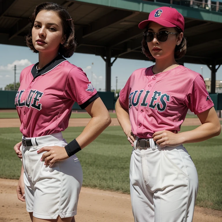 Please create an original designed baseball uniform stylized as a 1940s uniform, fucsia color