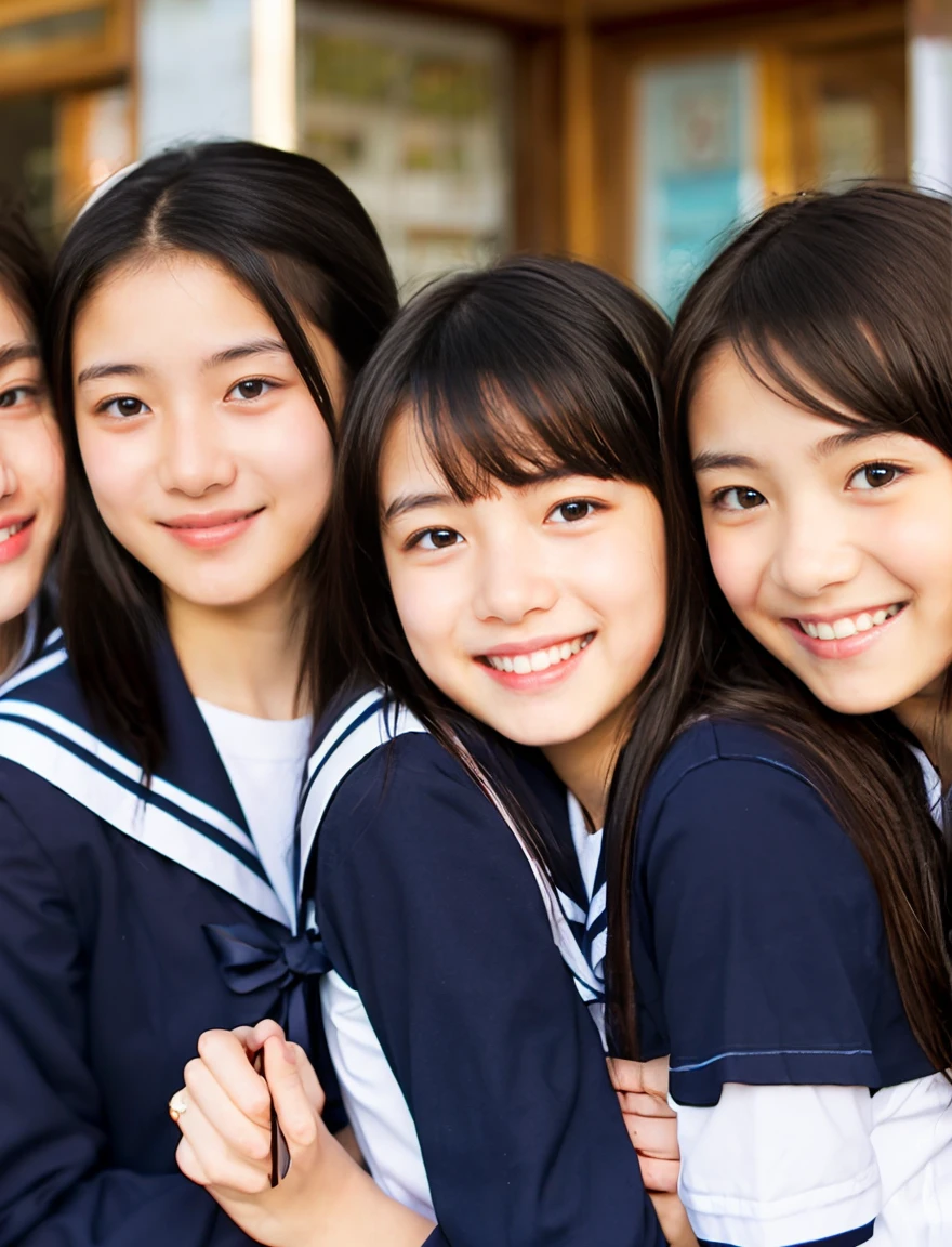 Japan Sailor School Uniform、high school girl、a look full of compassion、、7 head and body、Everyone is good friends、