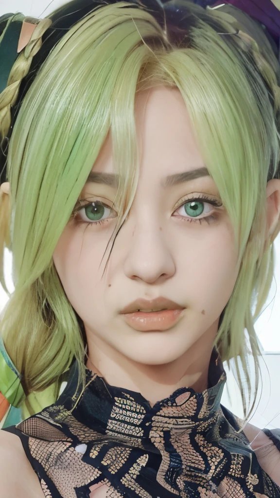 anime girl with green hair and blue eyes with a ponytail, detailed portrait of anime girl, stunning anime face portrait, demon slayer rui fanart, anime style portrait, beautiful anime portrait, beautiful anime face, anime portrait, detailed anime face, green colored skin!!, anime character portrait, face anime portrait, pretty anime face, portrait of an anime girl, anime girl portrait