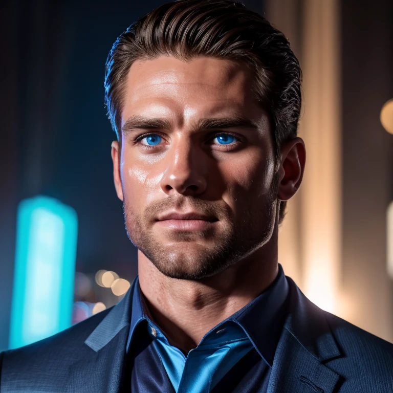 (best quality, highres, detailed:1.2), realistic, detailed face, 28 year-old handsome american man in a modern suit, strikingly clear, cool, looking into the camera, shining eyes, perfect physique glistening with sweat, gel-covered, large penis ejaculating, artistic portrayal, vivid colors, professional photography, dark and moody lighting,hunk man,