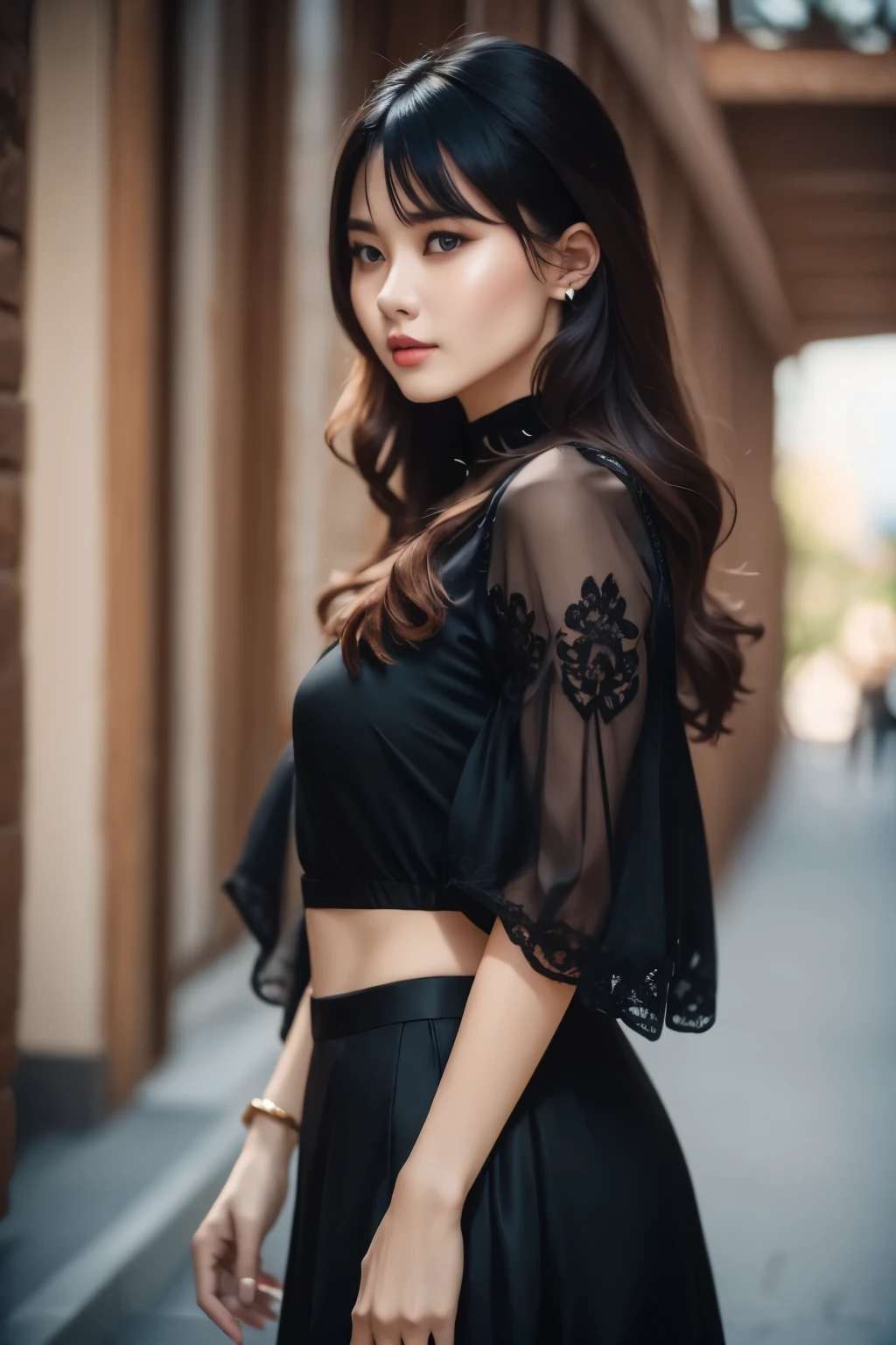 Ari, wearing black blouse , black skirt,high quality,4k,