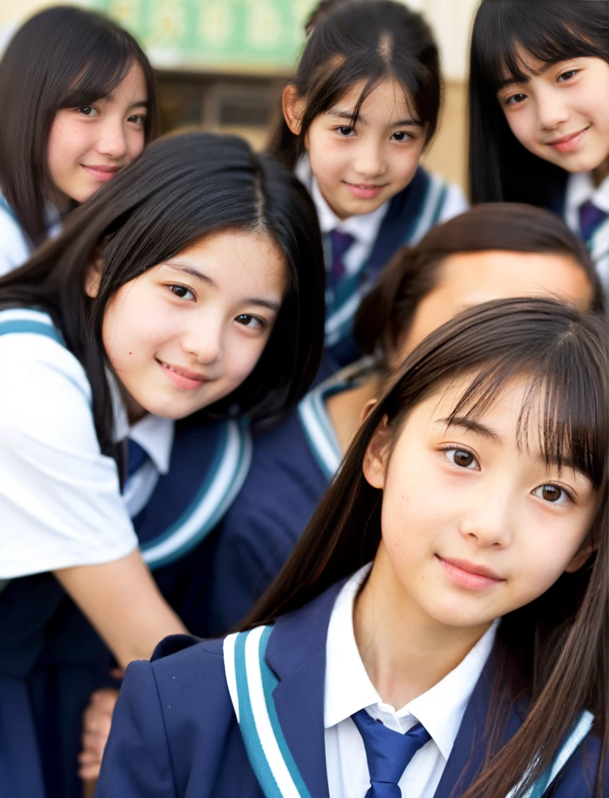 japanese school uniform、high school girl、a look full of compassion、17 years old、7 head and body、Everyone is good friends、
