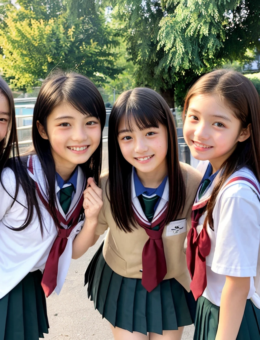 japanese school uniform、high school girl、a look full of compassion、17 years old、7 head and body、Everyone is good friends、