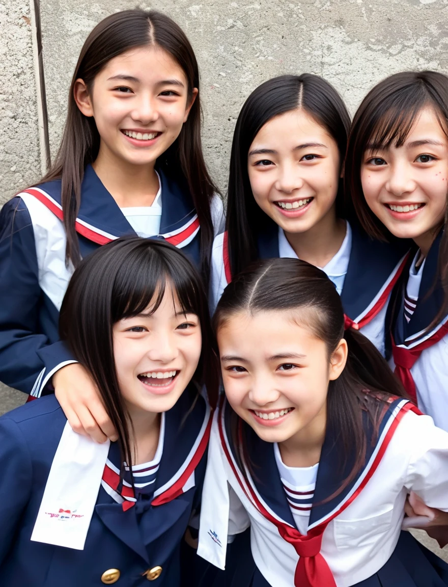 japanese school uniform、high school girl、a look full of compassion、18-year-old、7 head and body、Everyone is good friends、sailor suit、Laugh、Crying、beautiful girl、