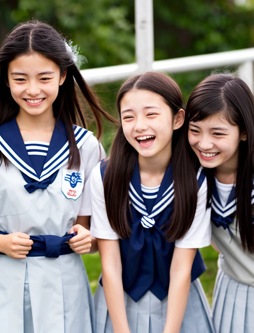 japanese school uniform、high school girl、a look full of compassion、18-year-old、7 head and body、Everyone is good friends、sailor suit、Laugh、Crying、beautiful girl、