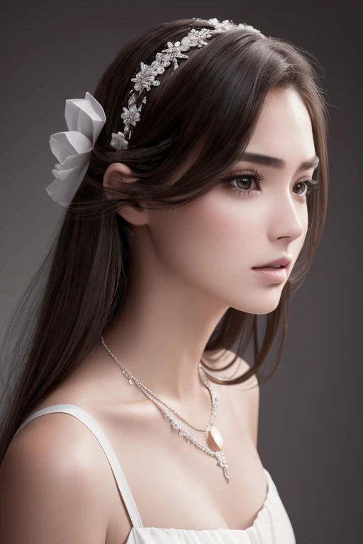 Best quality, masterpiece, high resolution, 1girl, porcelain dress, hair accessories, necklace, jewelry, beautiful face, on the body, Tyndall effect, realistic, dark studio, edge lighting, two-tone lighting, (high detail skin: 1.2), 8k UHD, dslr, soft light, high quality, volumetric light, candid, photo, high resolution, 4k, 8k, background blur,