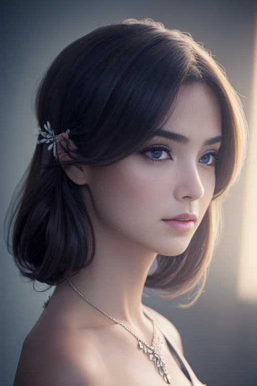 Best quality, masterpiece, high resolution, 1girl, porcelain dress, hair accessories, necklace, jewelry, beautiful face, on the body, Tyndall effect, realistic, dark studio, edge lighting, two-tone lighting, (high detail skin: 1.2), 8k UHD, dslr, soft light, high quality, volumetric light, candid, photo, high resolution, 4k, 8k, background blur,