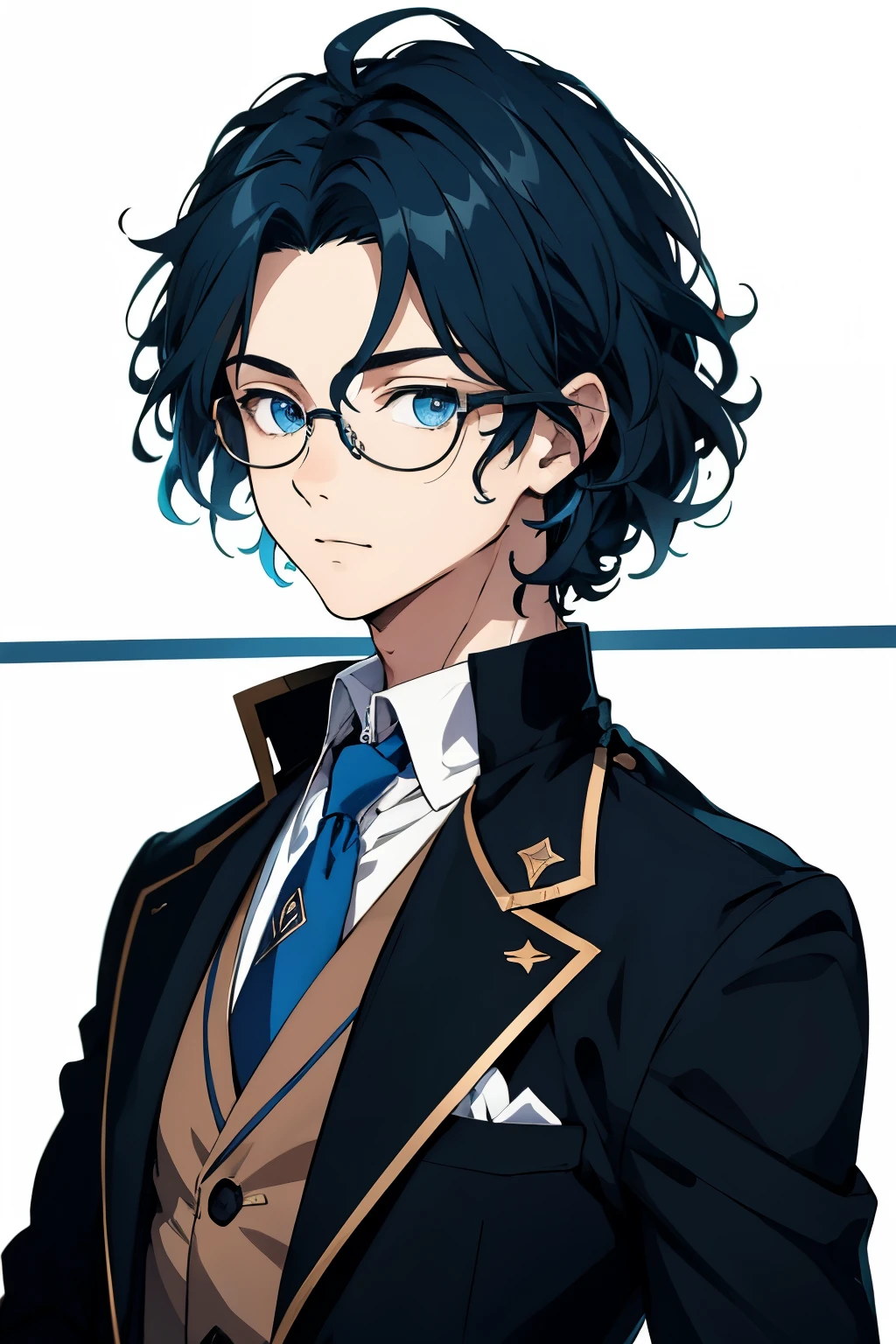 Drawing a boy with curly hair with glasses and blue eyes in anime style