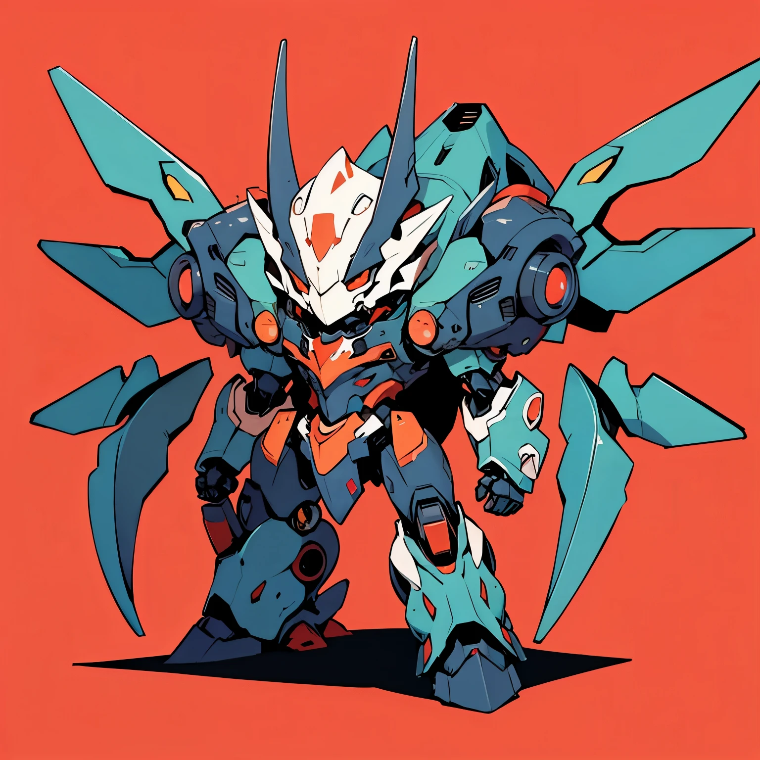 best_quality, full_body, chibi mecha, sea dragon, red, simple_background,