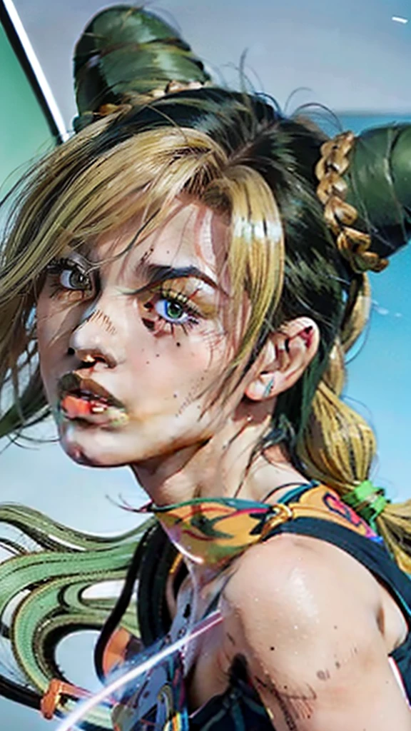 a close up of a cartoon girl with green hair and a ponytail, lucio as a woman, female lucio, senna from league of legends, portrait knights of zodiac girl, avatar image, kda, onmyoji portrait, anime style character, discord profile picture, anime style portrait, anime art style, official artwork, portrait of chun - li