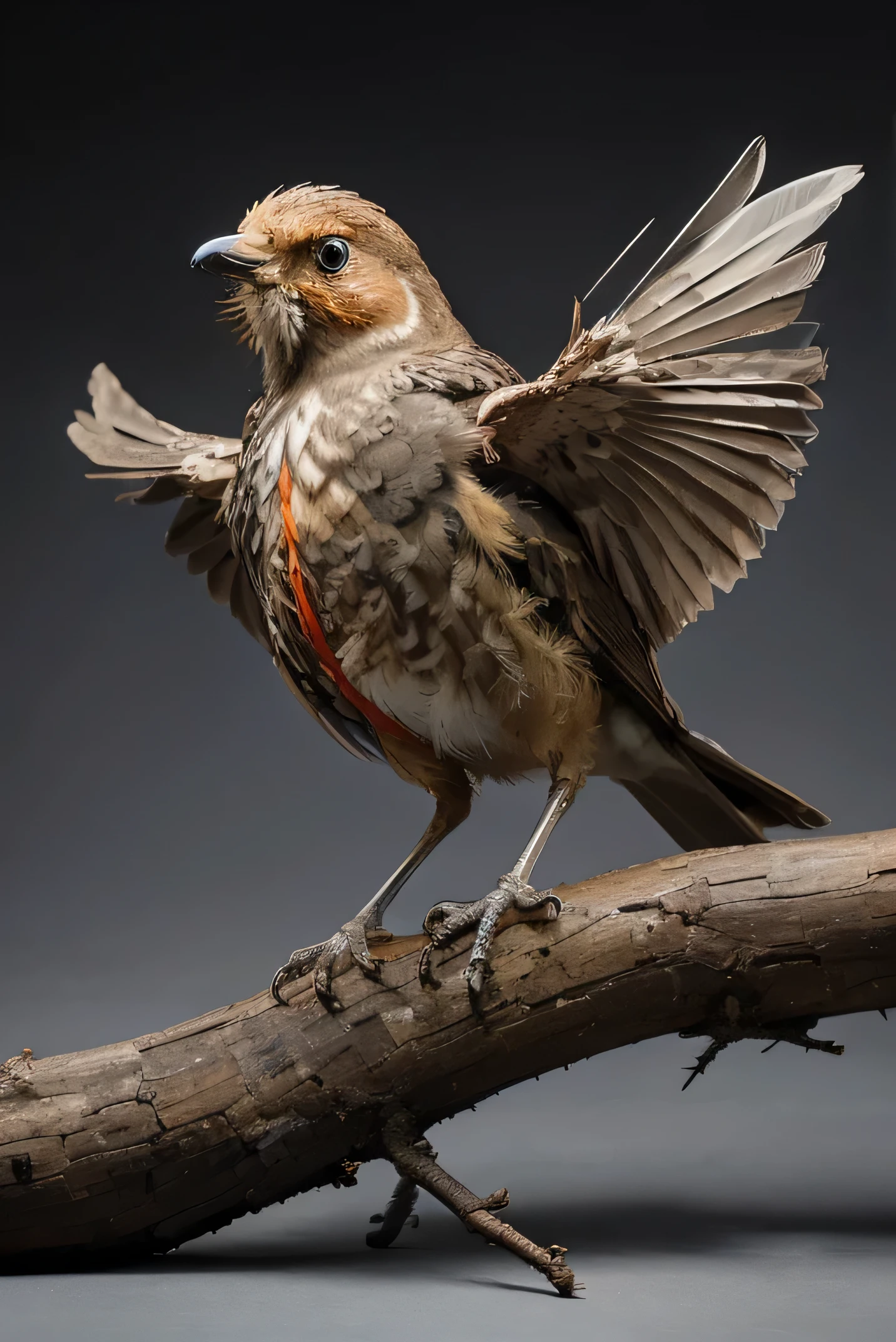 There is a bird that is perched on a branch with its wings spread., sebastian kruger, frans lanting, A phoenix, un ancho de hombros, por Dietmar Damerau, Robin Eley, Gorriones hiperrealistas, danila tkachenko, sergey krasovskiy, alexey egorov, por Robert Brackman