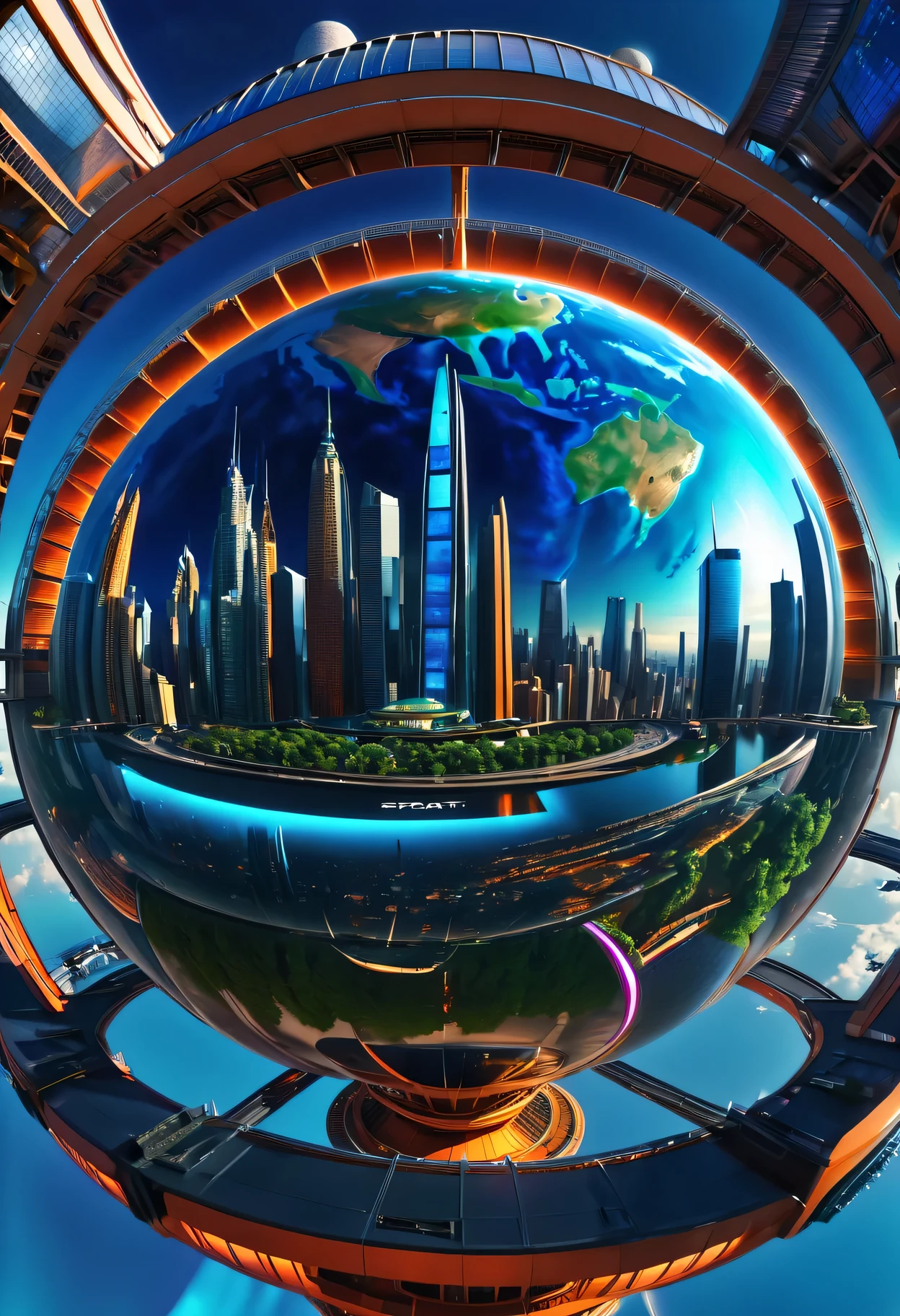 planet earth　A space station　Space City　futuristic cities　epcot　ＳＦArt Skyscrapers　cyberpunked　top-quality　​masterpiece　dream　超A high resolution