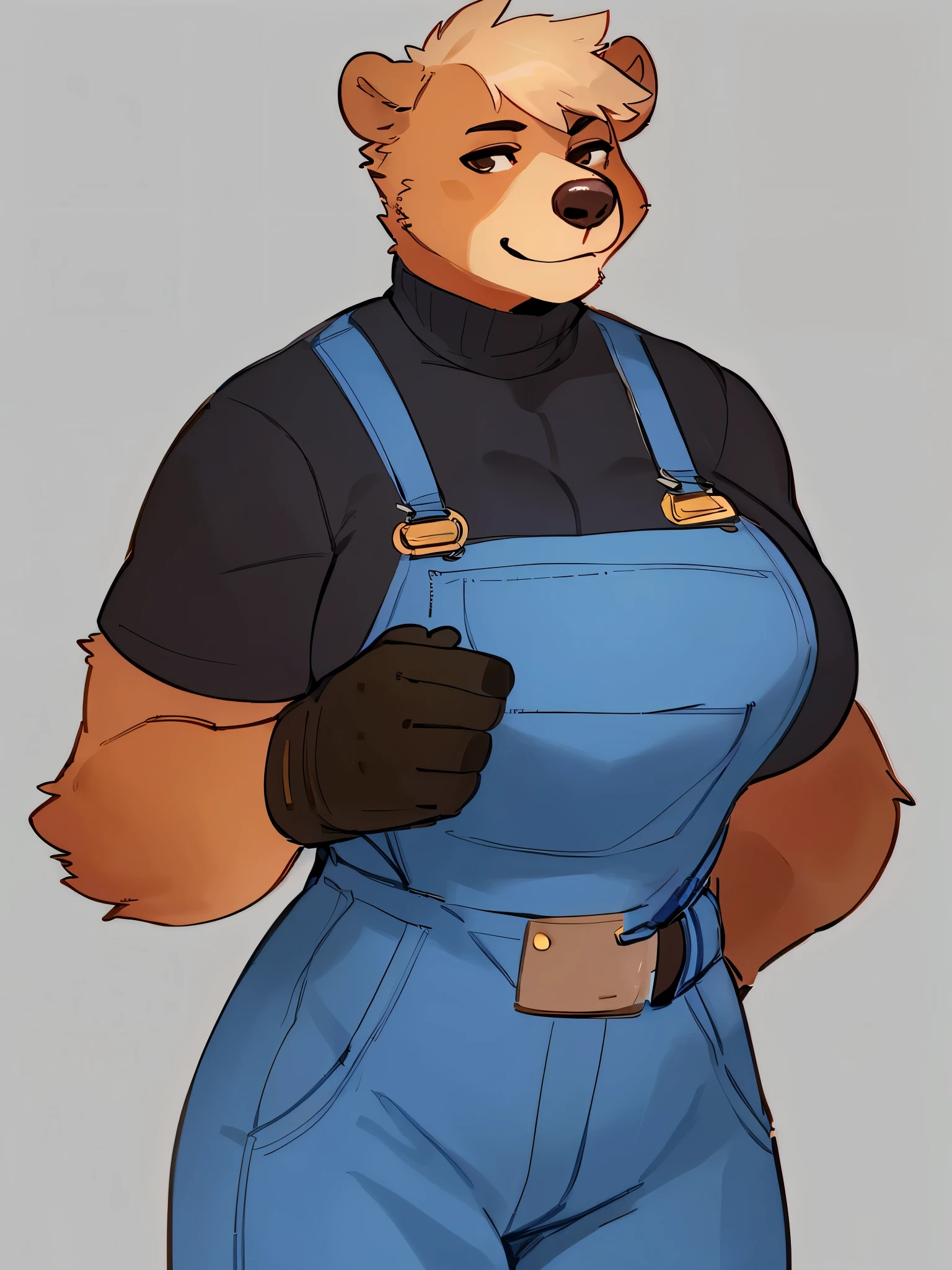 Heavy duty glove, five fingers, hand on hip, well drawn hand, by bebebebebe, by lostgoose, by goonie-san 