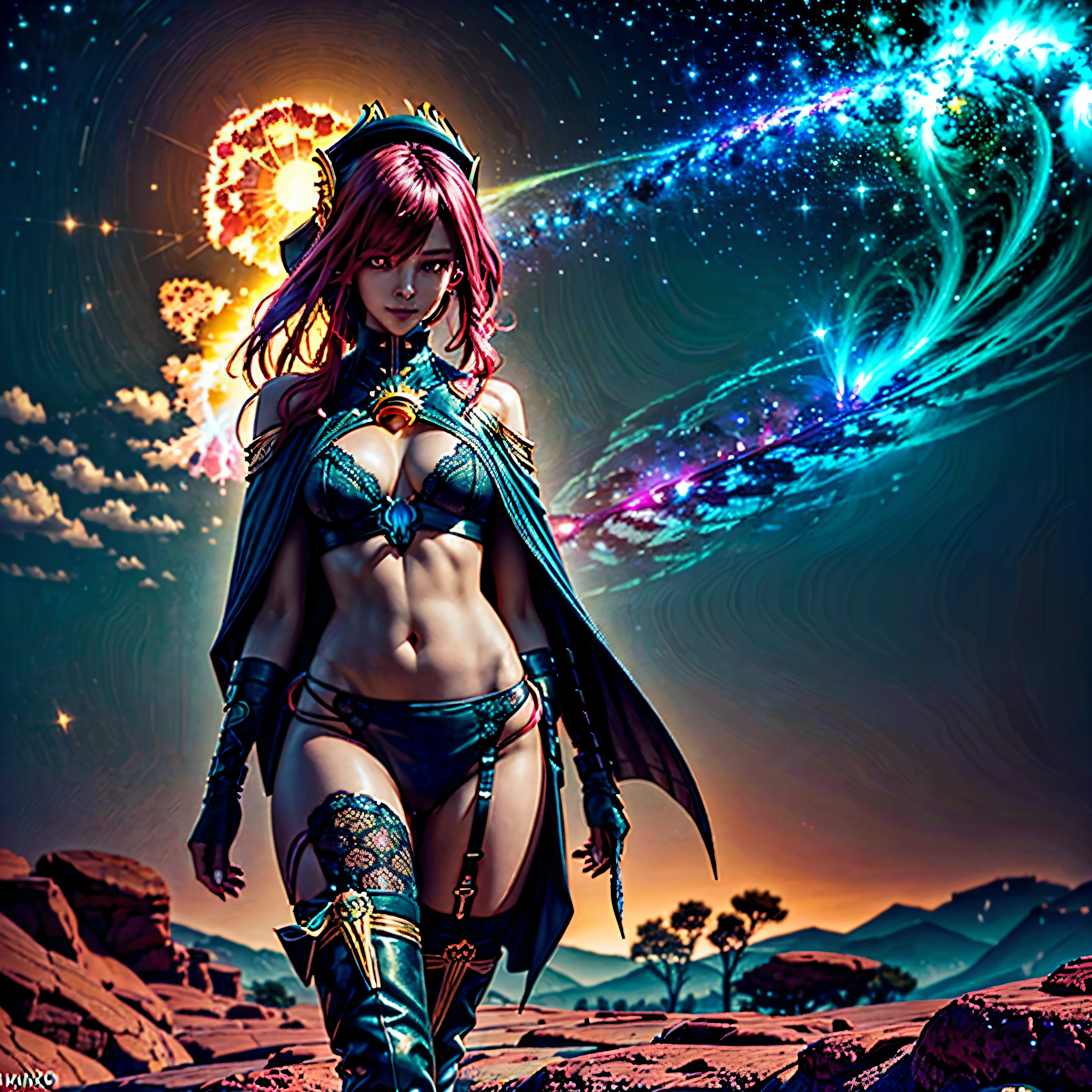 Ultra Hyper Epic Masterpiece (((Galaxy stars Nebula Spacious Sunrise evening_glow distant_view Sunset rich_colors colorful wide-angle_lens shooting_evening positive_film naturalistic_style))) Pixar, olhos verdes, cabelo cor de mel, princess hair bow, Urban equirectangular deep path optimal bright_color dappled_sunLight meticulously intricate ultra_high-details ultra_high-res hyper pro-Photo-realistic ultra_high-quality ultra_high-def UHD XT3 DSLR HDR strange augmented gold sundrop backlight "Heavy Metal" Will-o'-the-wisp dazzling Admiral Symmetrical ((Athletic gorgeous Afro Diva bangs Dreads Tanmed black_Skin sensual Effects Cheekbones Embarrassed reddener ultra beautiful epiceyes (Bright epic eyes, Bright epic eyes) lazulis turquoises saphirs mouth open tongue teeth smile howling Floating Jacket Cape onyx cadena Shoulders-Off Shirt Lace Clavicles White Papillotes reveal embroidered breasts satin corsait red thick leathers felt skirts matching ample swinging spinels navel waist padlock silver agate reveal heart belt❤ pubis bristles scarlet pubis-hairy indigo silk snap garters thighs legs boots)) extreme improved Octane-rendered opengl-shaders glsl-shader romm rgb pbr shading 3DCG fxaa global illumination cgi vfx sfx fkaa txaa rtx ssao post-processing post-production cell-shading tone-mapping Ultra_sharpness focus accurate max saturate reflex analogique Vivid DSLR color-coded luminescence volumetric Cinematic_Sunrise lightning contrast incandescent Cristallines hearth rubis invoque floraison monster blast flash lava glowing_color opale Tourmaline plasma fleuraison beholder Earth transparent perfection zentangle reflection tattoo sex "luis Royo" naked nsfw varied multi etc. --v 6 --s 1000 --c 20 --q 20 --chaos 100
