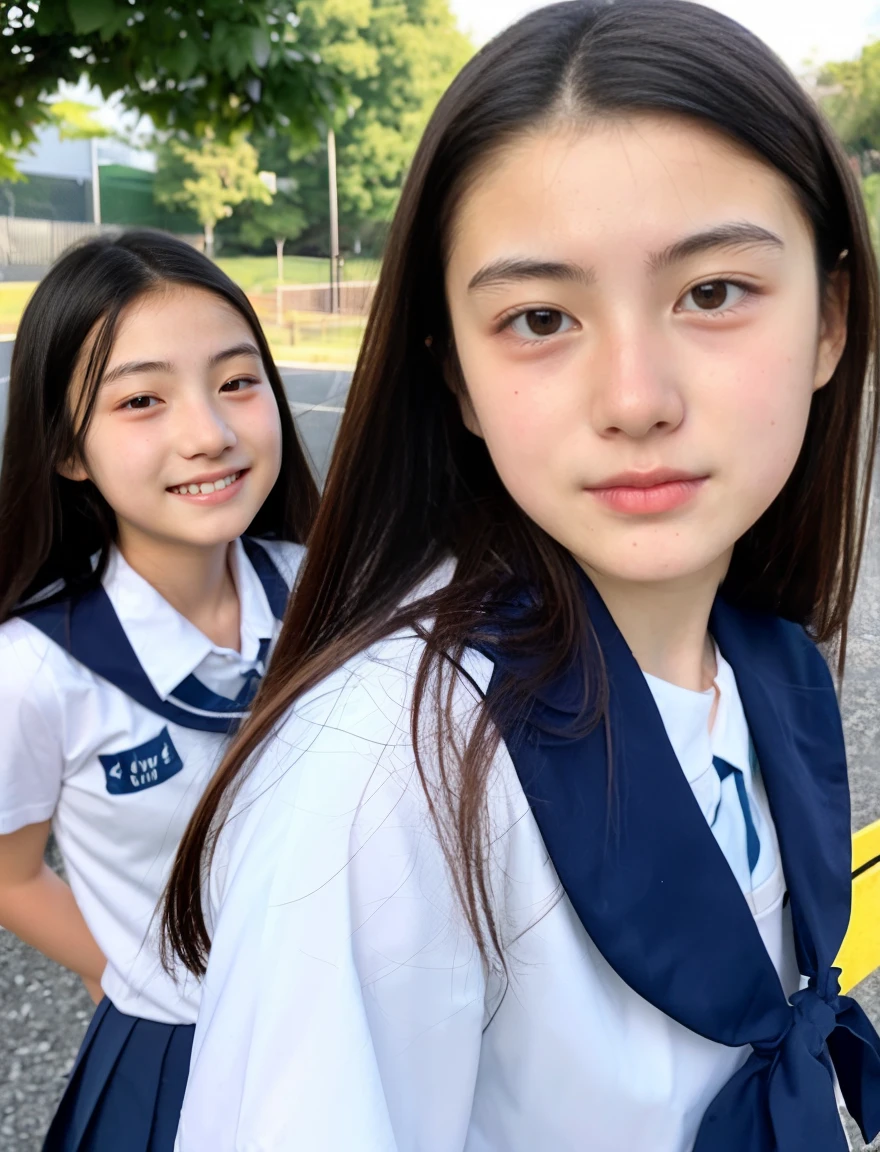 japanese school uniform、high school girl、Bruising and ugly expression、17 years old、7 head and body、Maybe we're all good friends、