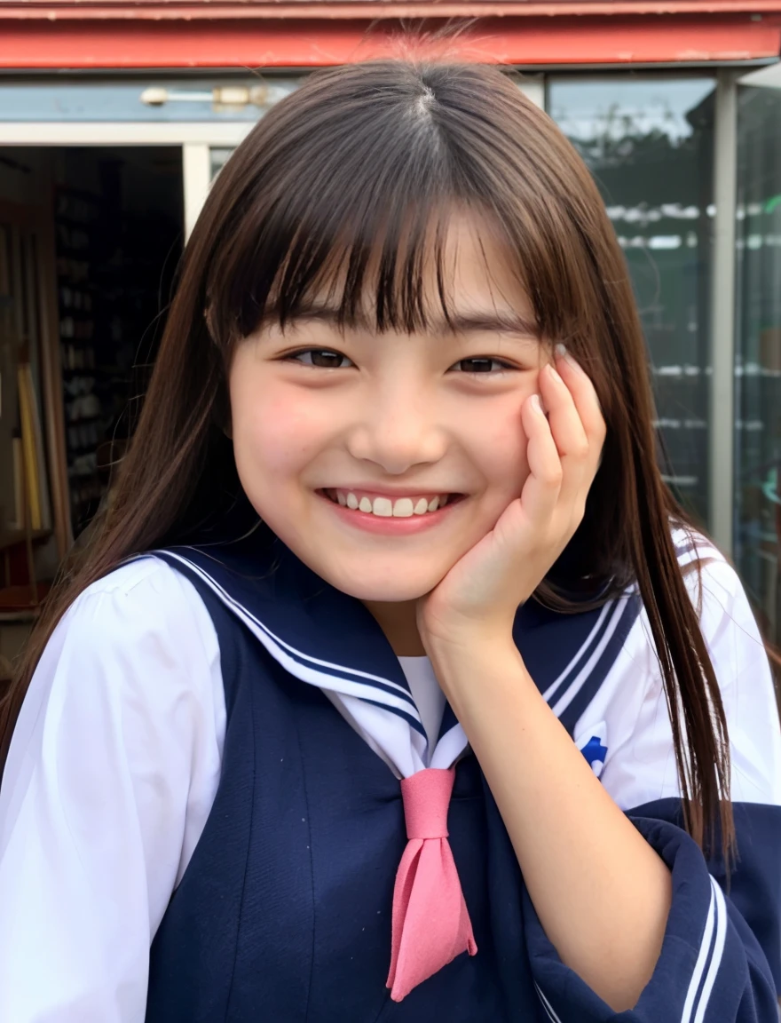 japanese school uniform、high school girl、a look full of compassion、18-year-old、7 head and body、Everyone is good friends、sailor suit、Laugh、Crying、beautiful girl、Spinning、