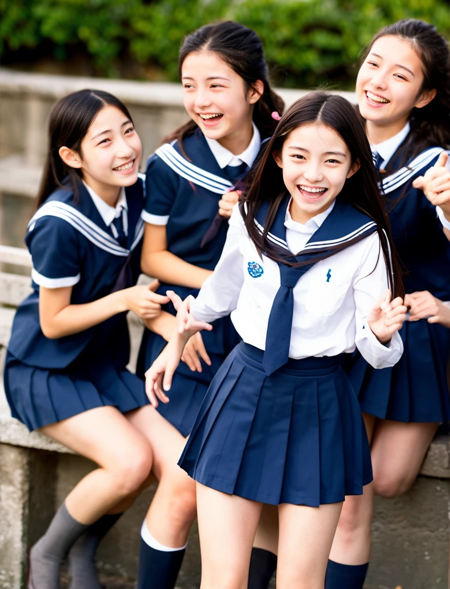 japanese school uniform、high school girl、a look full of compassion、18-year-old、7 head and body、Everyone is good friends、sailor suit、Laugh、Crying、beautiful girl、bounce、