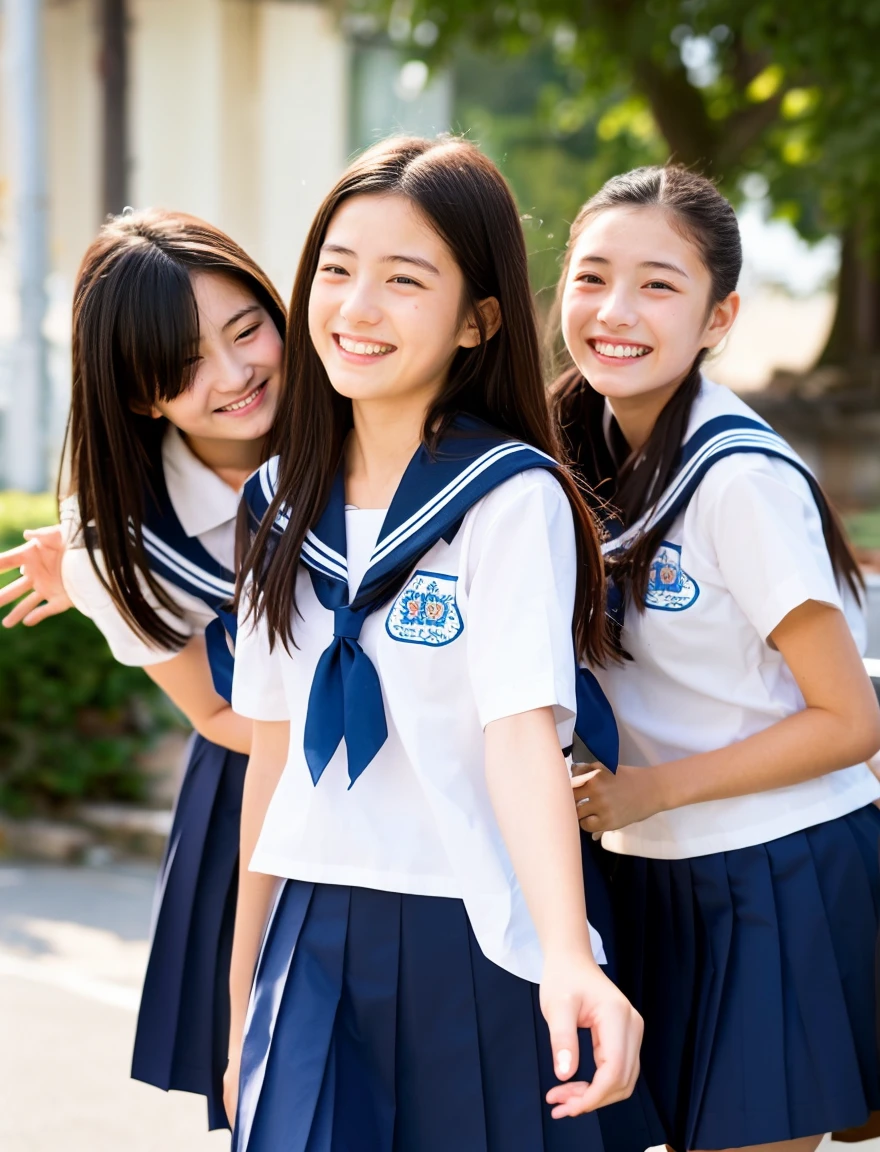 japanese school uniform、high school girl、a look full of compassion、18-year-old、7 head and body、Everyone is good friends、sailor suit、Laugh、Crying、beautiful girl、dance、