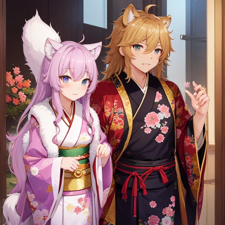 1 male、disguised as a lion、Toyotomi Hideyoshi、kimono、broken long-sleeved kimono、Fluffy fur、Respectable mane、sharp eyes、tooth、cool、highest quality