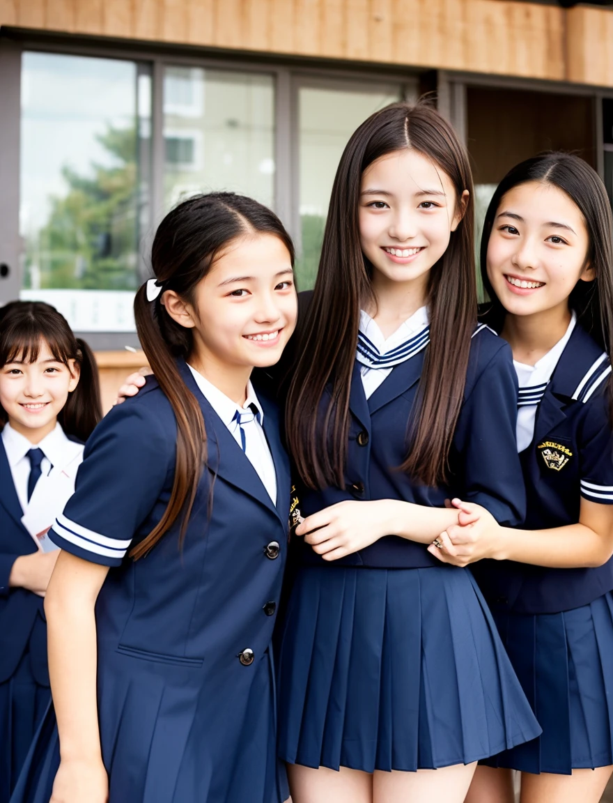 japanese school uniform、high school girl、a look full of compassion、18-year-old、7 head and body、Everyone is good friends、sailor suit、beautiful girl、bounce、