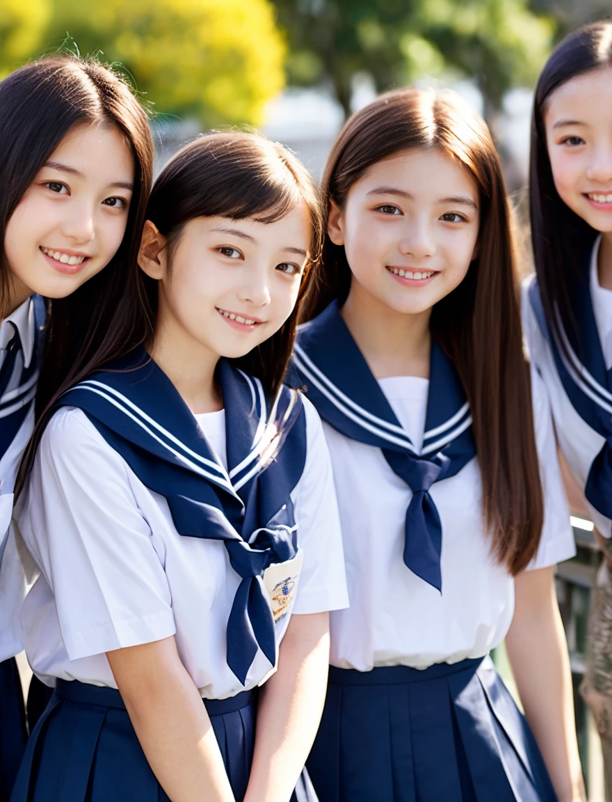 japanese school uniform、high school girl、a look full of compassion、18-year-old、7 head and body、Everyone is good friends、sailor suit、beautiful girl、bounce、