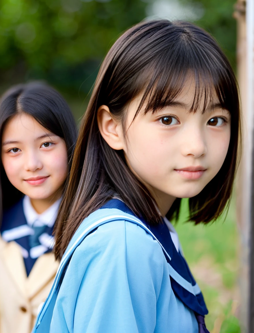 japanese school uniform、high school girl、a look full of compassion、18-year-old、7 head and body、Everyone is good friends、beautiful girl、bounce、