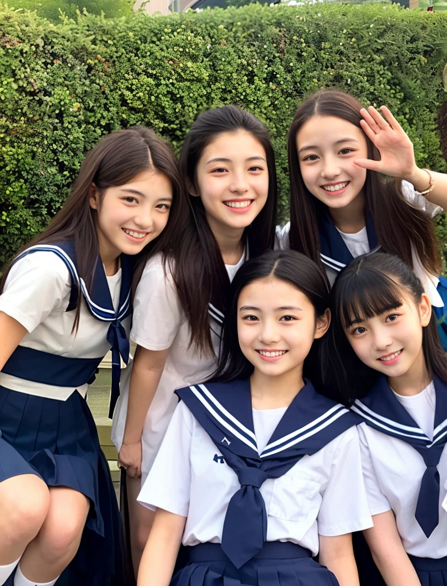 japanese school uniform、high school girl、a look full of compassion、18-year-old、7 head and body、Everyone is good friends、sailor suit、beautiful girl、bounce、