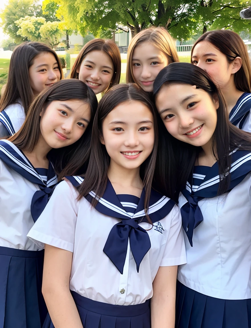 japanese school uniform、high school girl、a look full of compassion、18-year-old、7 head and body、Everyone is good friends、sailor suit、beautiful girl、dance、Girls only、sexy pose、