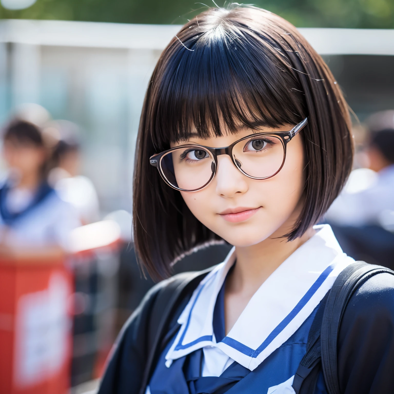 Anime girl who has short black hair wearing glasses