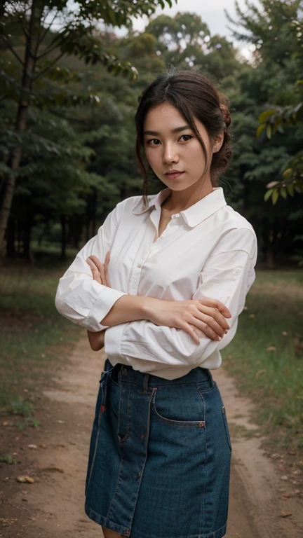 Hay una mujer con una corbata roja parada en un campo, soft retrato 8k, a young asian woman, disparado con canon eos r5, disparado con canon eos r 5, tomada con canon eos 5 d mark iv, retrato 8k, tomada con canon 5d mk4, tomada con sony alpha 9, portrait of a japanese