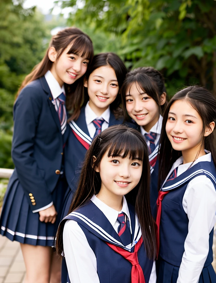 japanese school uniform、high school girl、a look full of compassion、18-year-old、7 head and body、Everyone is good friends、black hair、sailor suit、beautiful girl、bounce、