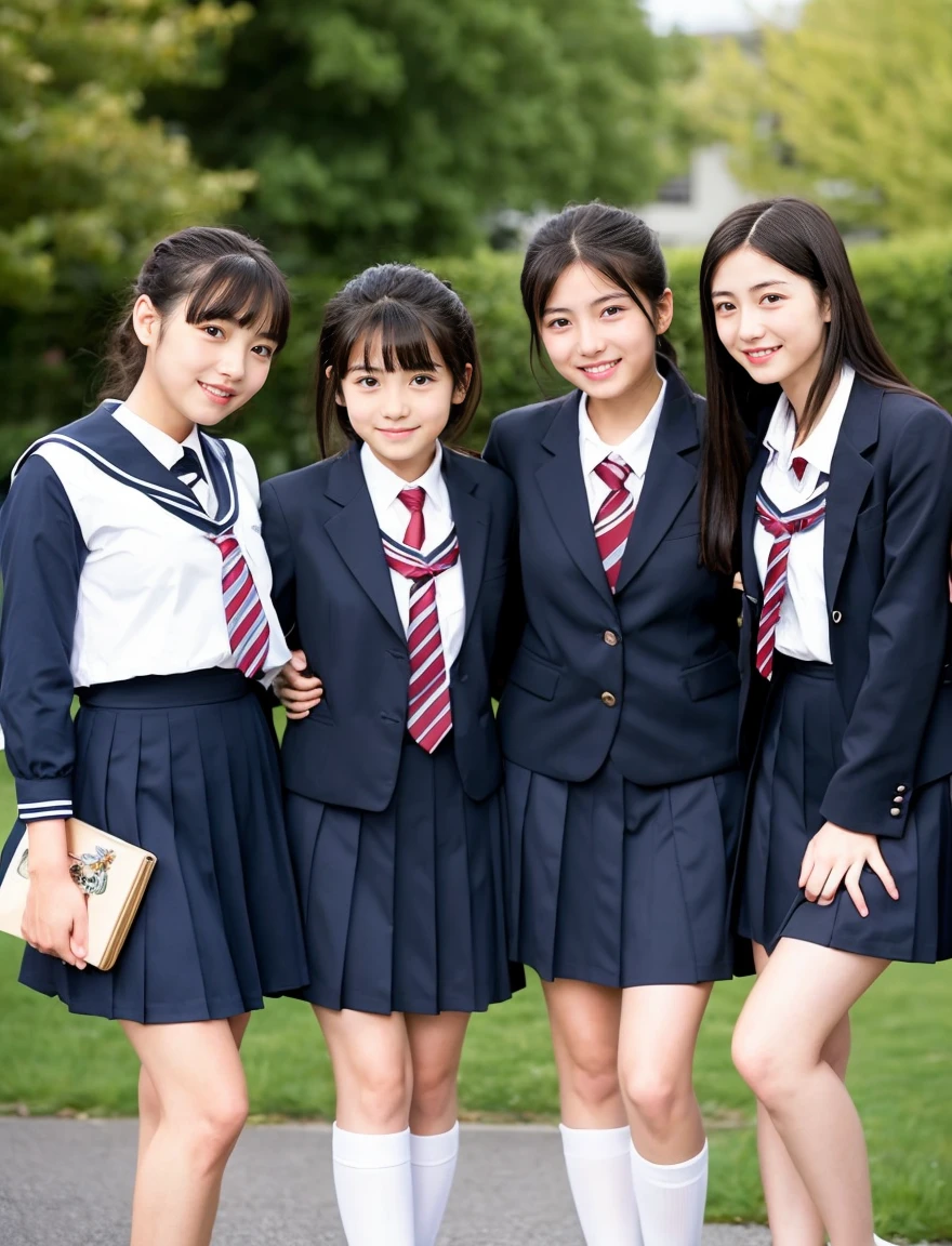 japanese school uniform、high school girl、Normal look、18-year-old、7 head and body、Everyone is good friends、black hair、sailor suit、beautiful girl、bounce、