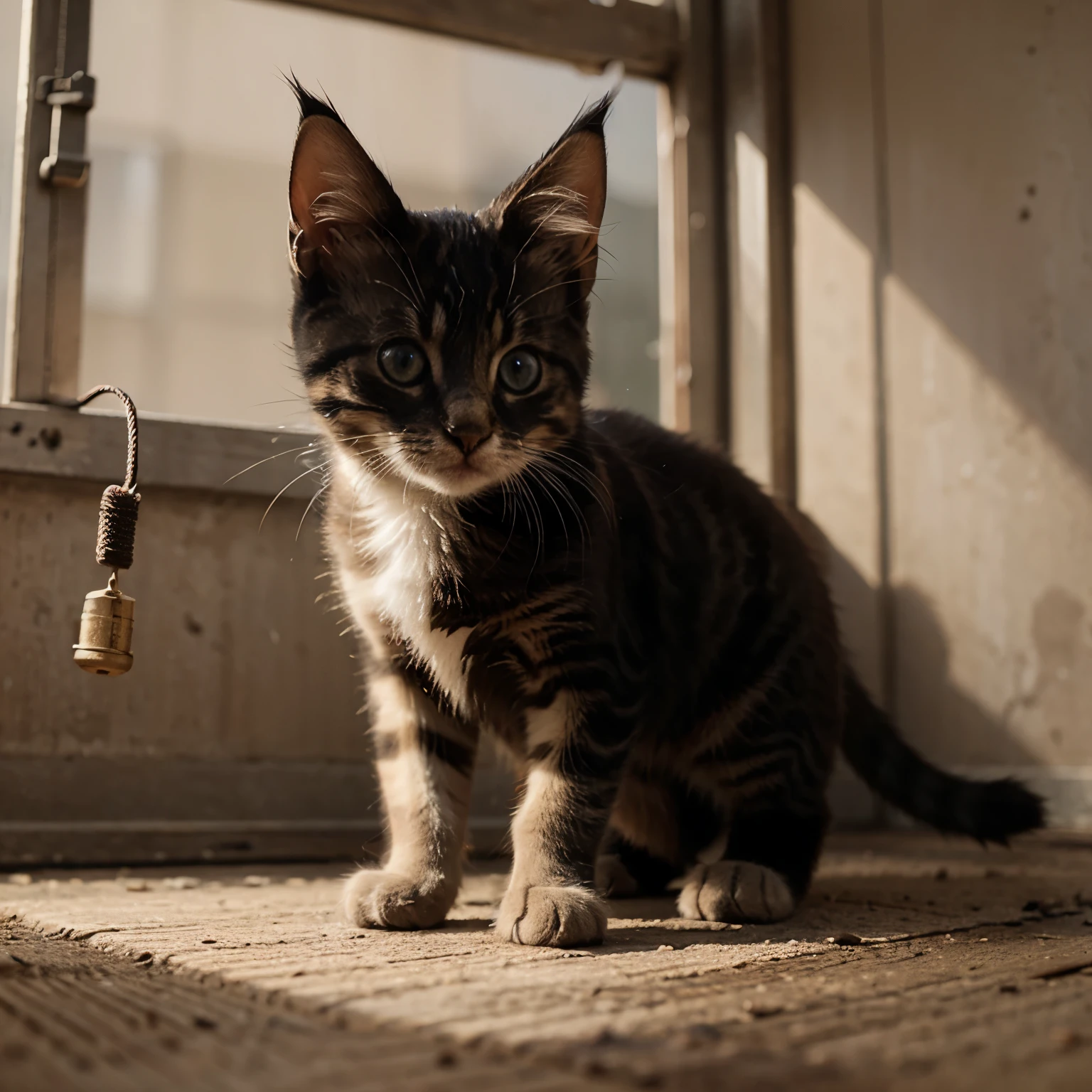 Kitten playing with a grenade