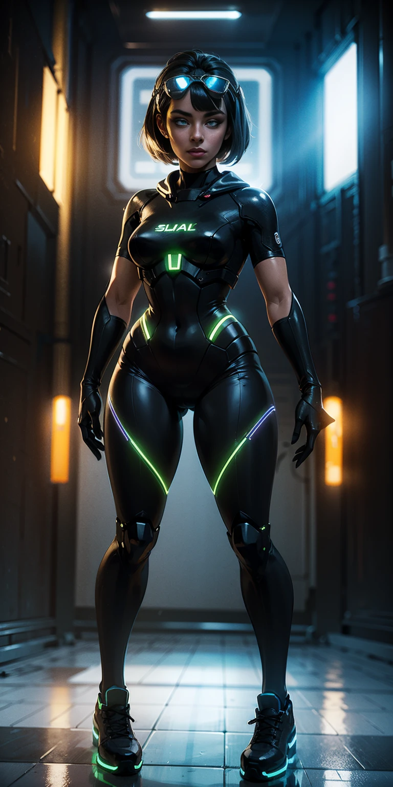 ((Best quality)), ((masterpiece)), (highly detailed:1.3), 3D,full body portrait,rfktr_technotrex, beautiful cyberpunk woman,(wearing head-mounted display that is chunky and hi-tech with neon lights:1.2),wearring a cape,computer hacking,computer terminals,soft glow from neon lights,micro-electronics,computer servers, LCD screens, fibre optic cables, corporate logos,vibrant colours,HDR (High Dynamic Range),Ray Tracing,NVIDIA RTX,Super-Resolution,Unreal 5,Subsurface scattering,PBR Texturing,Post-processing,Anisotropic Filtering,Depth-of-field,Maximum clarity and sharpness,Multi-layered textures,Albedo and Specular maps,Surface shading,Accurate simulation of light-material interaction,Perfect proportions,Octane Render,Two-tone lighting,Low ISO,White balance,Rule of thirds,Wide aperature,8K RAW,Efficient Sub-Pixel,sub-pixel convolution,luminescent particles,light scattering,Tyndall effect
