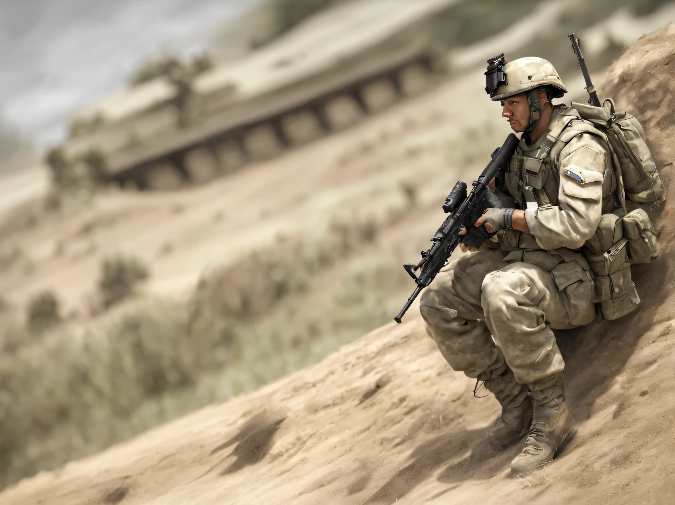 soldiers on standby, On the battlefield, highest quality, super detailed, 
