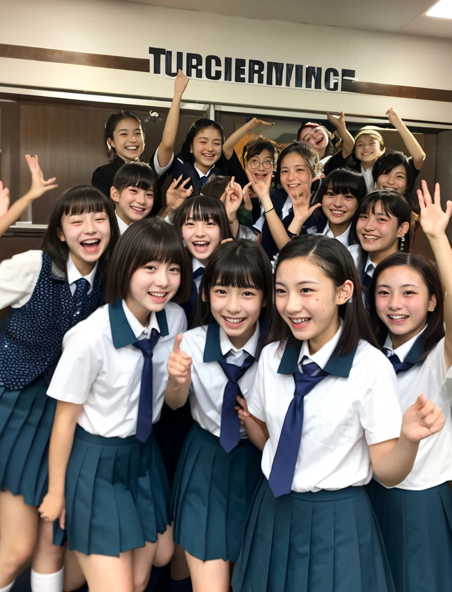 Alafed group of young girls in uniform posing for photo, Happy!!!, Seifuku, japanese high school, 8K!!, Poses variadas, in Tokyo under, grand!, ใใใฎ, ๐ฟ๐๐, ใใใใใชใฏ on twitter, Radiant happy atmosphere, High resolution!!