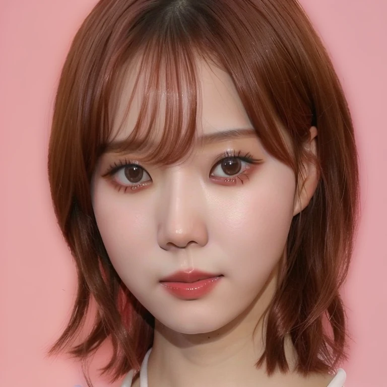 un primer plano de una mujer con un fondo rosa y un fondo rosa, sol yunjoo, kim doyoung, heonhwa choe, aparcar desde-min, Con pelo corto, lee ji - eun, lee ji-eun, korean symmetrical face, Shin Min Jeong, Ayaka, Sui Ishida, jaeyeon nam, kwak ji joven