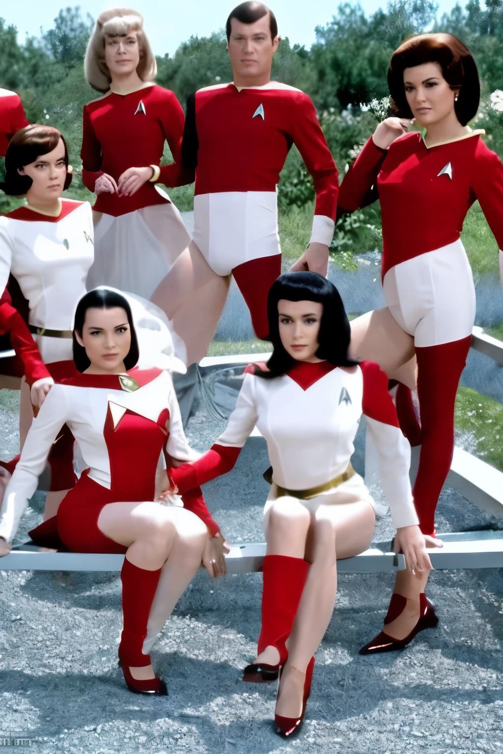 60s Star Trek porn parody, set on the a cheap imitation bridge of the Starship Enterprise, sexy cheap, amateur cosplay